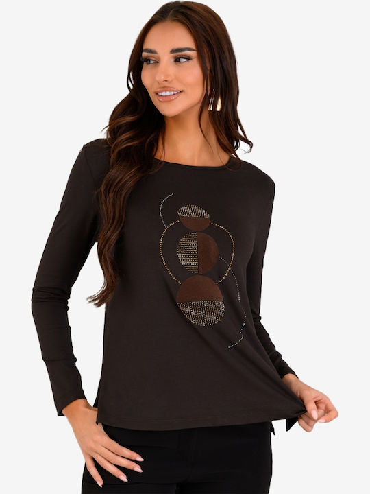 Derpouli Women's Blouse Long Sleeve Brown