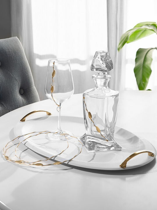 Georgiou Wedding Carafe Set with Wine Glass on Tray & Crowns made of Gold White 4pcs