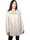 Women's Lifestyle Leather Jacket for Winter with Hood Beige
