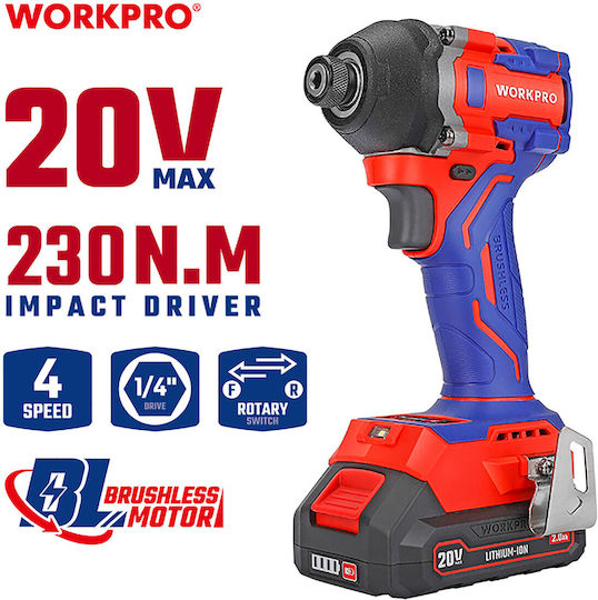 WorkPro WP390106 Șurubelniță Cu Baterie Fără Perii 20V 1x2Ah