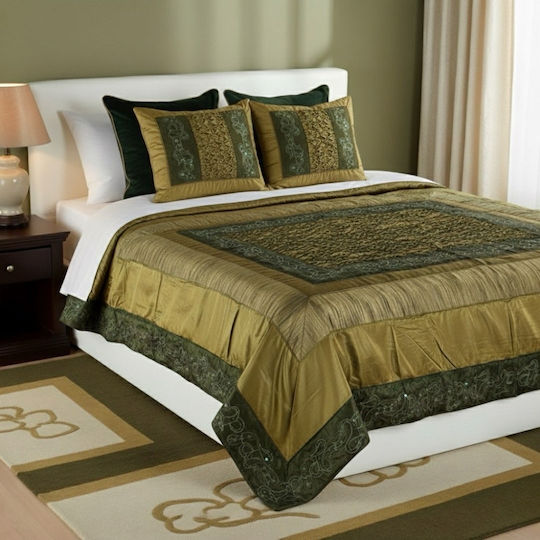 Olia Home Coverlets Set Double Gold And Green 200x240cm 3 Pieces