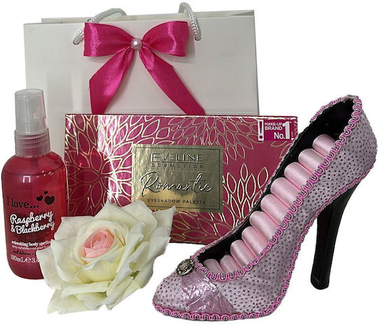 Giftday Pachet Paletă Machiaj Femei I Love Autobronzant Spray Corp 100ml Suport Bijuterii În Formă De Pantof O Trandafir Spumă În Pungă Cadou