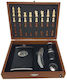 Men's Gift Set Vlv Box Chess Pieces Corkscrew Flask Glasses Covered in Eco Leather Black