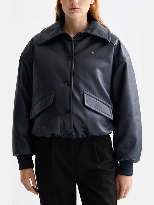 Scotch & Soda Μπουφάν Bomber από Δερματίνη Dark Navy