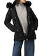 Women's Parka Jacket Waterproof and Windproof for Winter with Hood Black