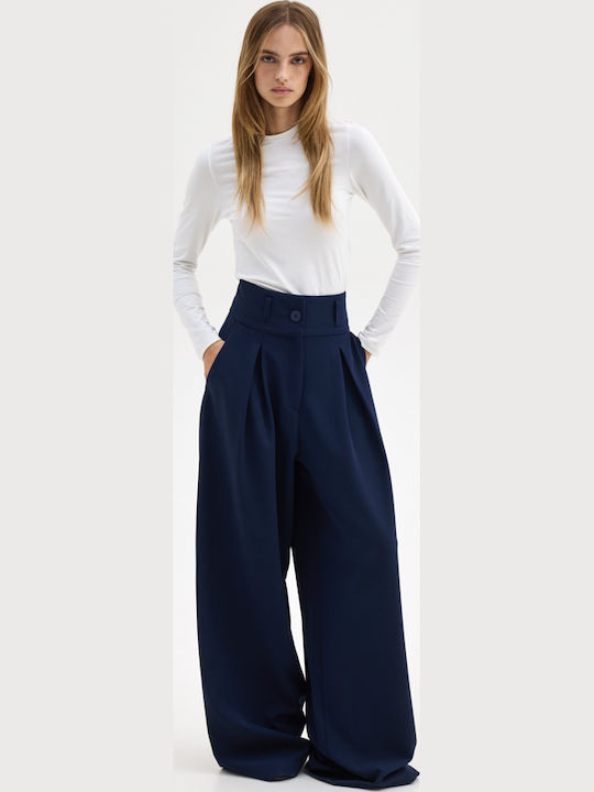 SunsetGo! Women's High-waisted Fabric Trousers Blue