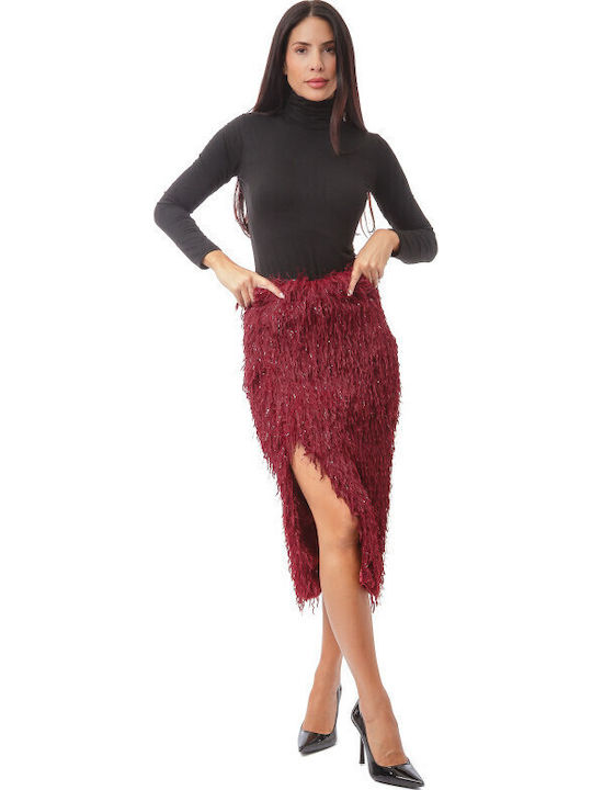 High-waisted Midi Skirt Burgundy