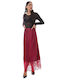Satin Midi Fustă Burgundy