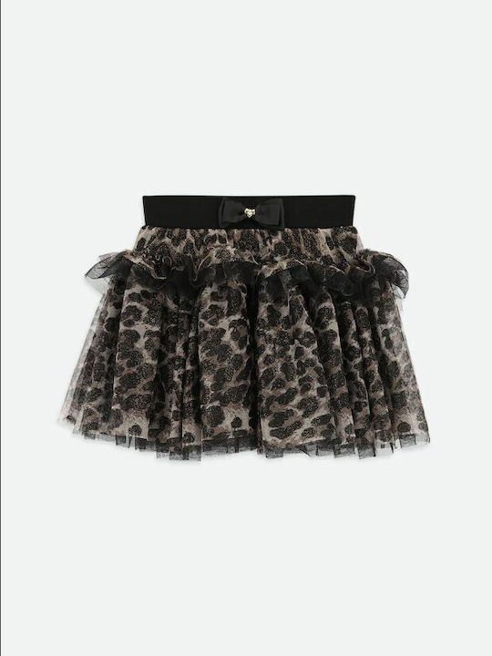Fustă Plisată pentru Copii din Tulle Leopard Neagră