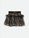 Fustă Plisată pentru Copii din Tulle Leopard Neagră