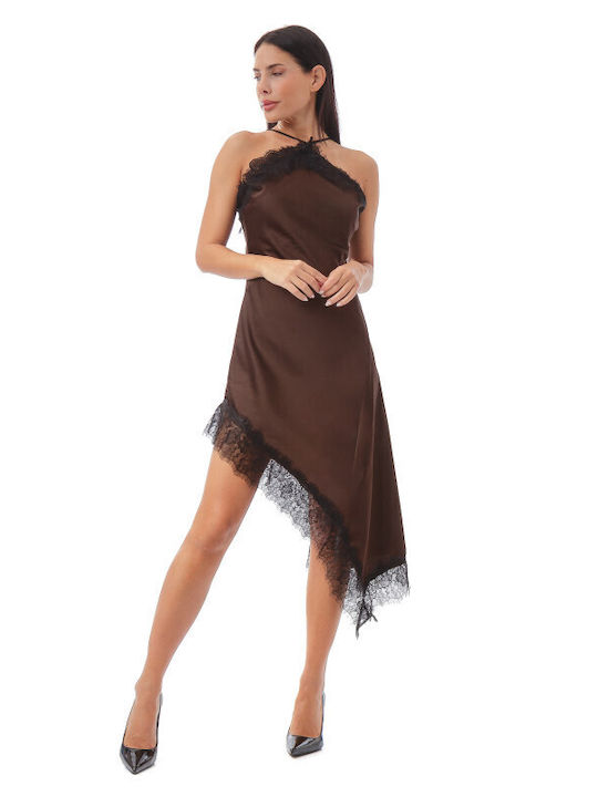 Silia D Sommer Mini Abendkleid Satin Braun