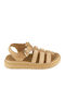 Leather Women's Flat Sandals Gladiator Flatforms in Brown Color