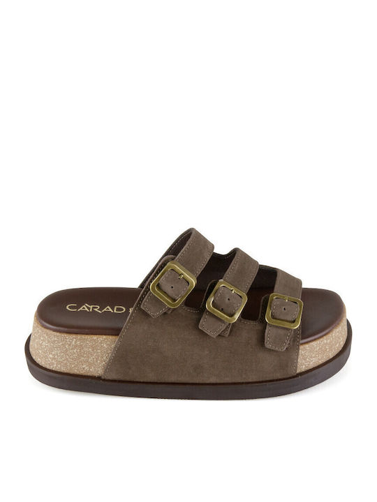 Leder Flache Sandalen für Damen Flatforms in Braun Farbe