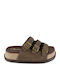 Leder Flache Sandalen für Damen Flatforms in Braun Farbe