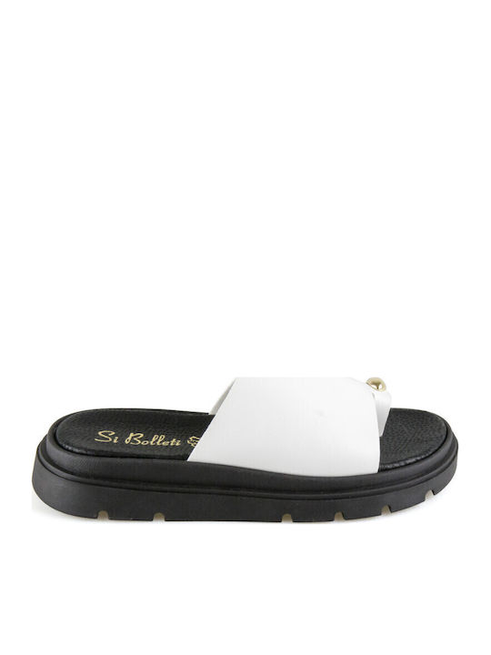 Leather Women's Flat Sandals Flatforms in White Color