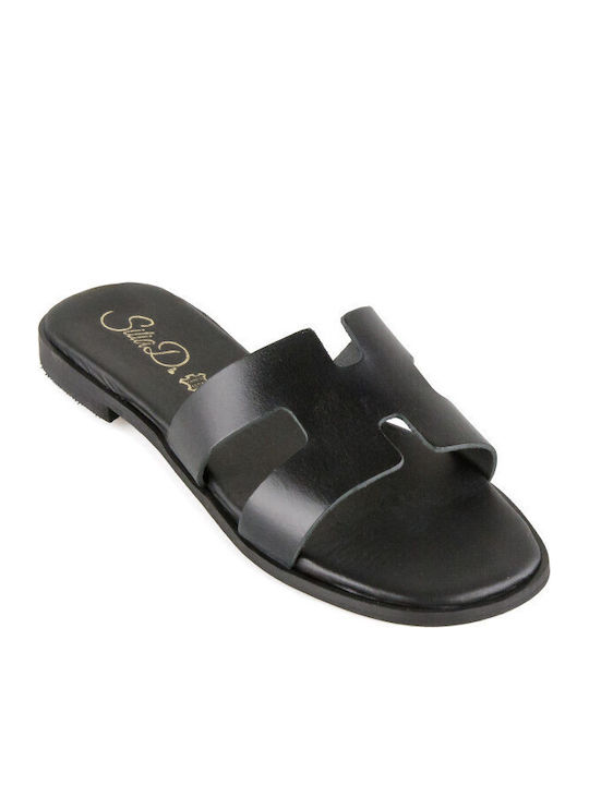 Silia D Leather Women's Flat Sandals in Black C...