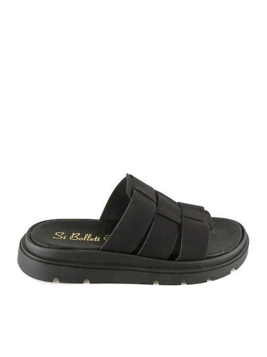 Δερμάτινα Γυναικεία Σανδάλια Flatforms Μαύρα