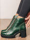 Leather Women's Ankle Boots Green