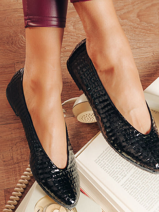 Silia D Patent Leather Leopard Ballerinas Black