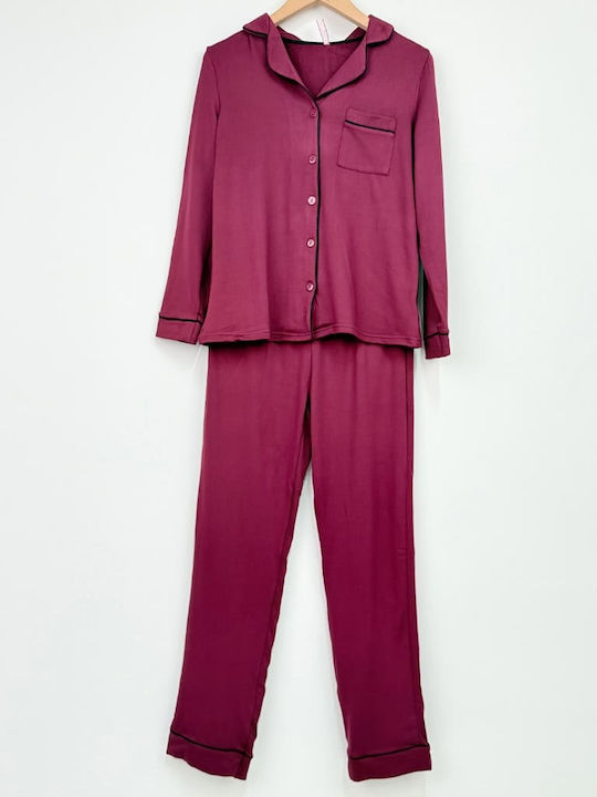 Fuanna Winter Women's Pyjama Set Burgundy