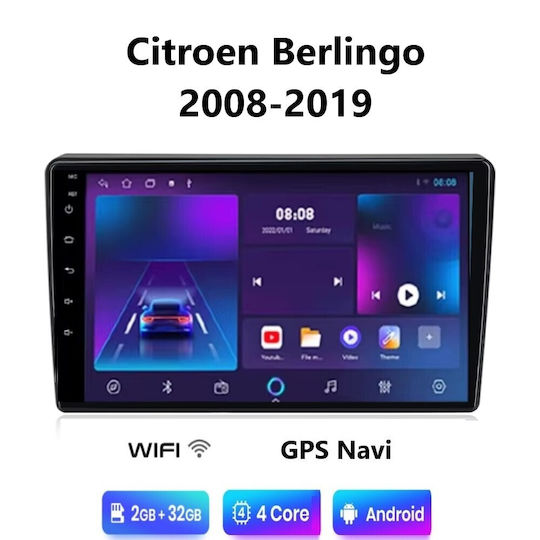 Car Audio System for Citroen Berlingo 2008-2019 (Bluetooth/USB/WiFi/GPS/Apple-Carplay/Android-Auto) with Touch Screen 9"