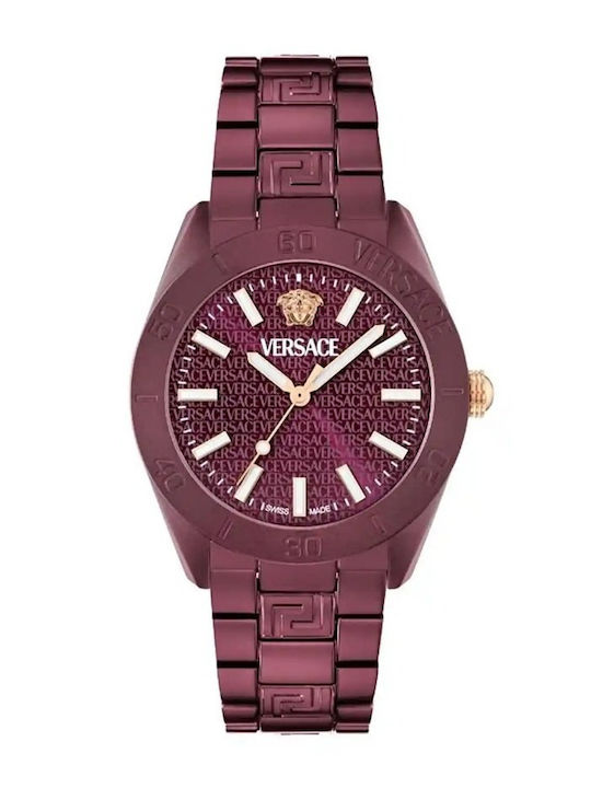 Versace Women's Watch with Burgundy Metal Bracelet