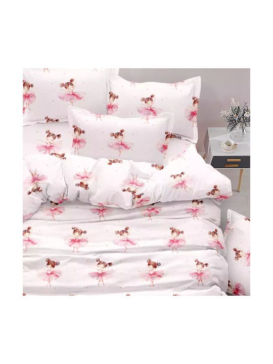 Borea Set Single Cotton Sheets Balletto Pink 160x250cm 3 Pieces
