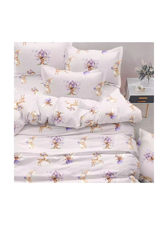 Borea Single Cotton Sheets Set Magic Garden Lilac 160x250cm 3 Pieces