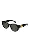 Gucci Woman Sunglasses with Black Horn-Rimmed Frame and Grey Lens