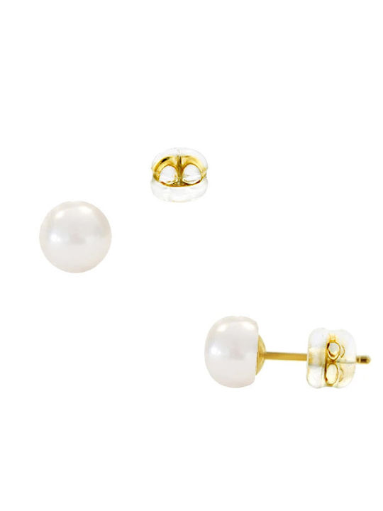 14K Gold Earrings Silicone Clasp White Pearls 5 5-6 Millimeters F126728