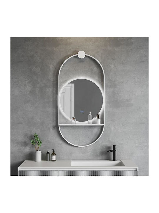 Inter Ceramic Round Bathroom Mirror Led Touch 60x60cm White