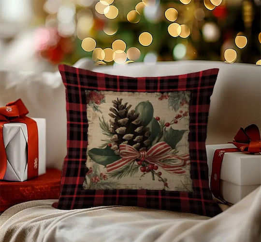 By Queen Limited Festive Edition Μαξιλαροθήκη Plaid Pinecone Ριγέ Κορδέλα