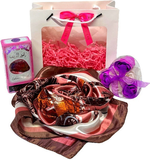 Pachet Tinky Zahoor Apă De Parfum Arabă Pentru Femei 50ml Eșarfă Cutie Săpun Trandafiri În Geantă De Fereastră Mov