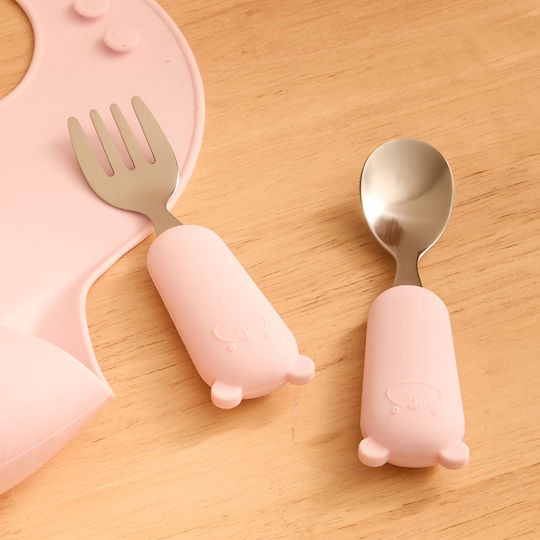 Baby Besteckset aus Metall Rosa 2 Stück