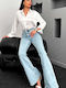 Hoch tailliert Damenjeans Schlaghose