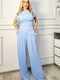 Damen Stoff Hose Hellblau