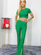 Women's Green Set with Pants Flare Striped