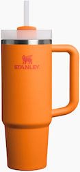Stanley Quencher H2.0 FlowState Handled Thermos Stainless Steel BPA Free 890ml Goldenrod Coral with Straw and Handle