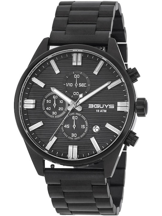 3Guys Men's Watch Chronograph Battery with Black Metal Bracelet