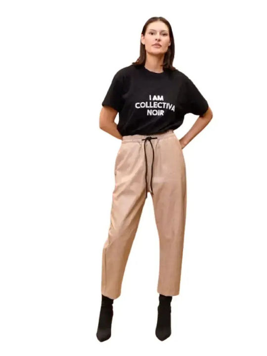 Collectiva Noir Women's Fabric Trousers Beige