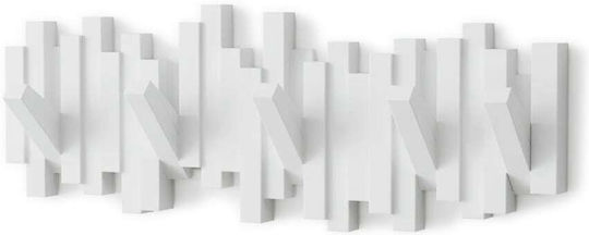 Umbra Стенна Закачалка Sticks Пластмасова 5 Места Бяла 49x3x18см