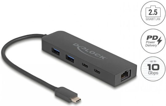 DeLock Hub 5 Θυρών USB 3.2 με σύνδεση USB-C / Ethernet