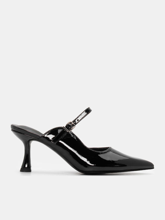 Luigi Mules With Thin High Heel In Black Colour