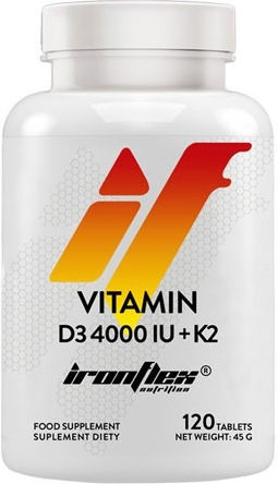 Ironflex Nutrition Vitamin D3 + K2 Βιταμίνη για Ενίσχυση του Ανοσοποιητικού & την Υγεία των Οστών 4000iu 120 ταμπλέτες