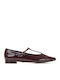 Damen Ballerinas Spitz zulaufend aus Lackleder mit Riemen in Burgundisch Farbe