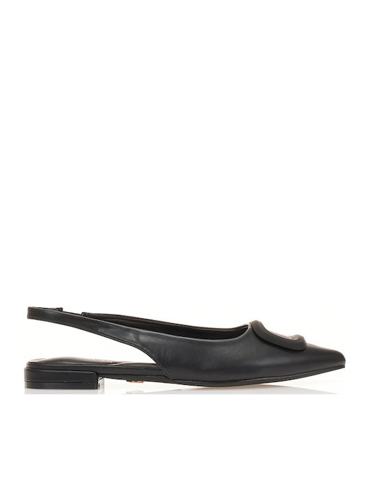 Synthetic Leather Pointy Slingback Ballerinas Black
