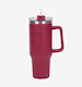 Flamingueo Handled Tumbler Stainless Steel 1.18L Burgundy with Straw and Handle