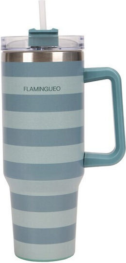 Flamingueo Bottle Thermos Stainless Steel 1.18lt Green with Straw and Handle
