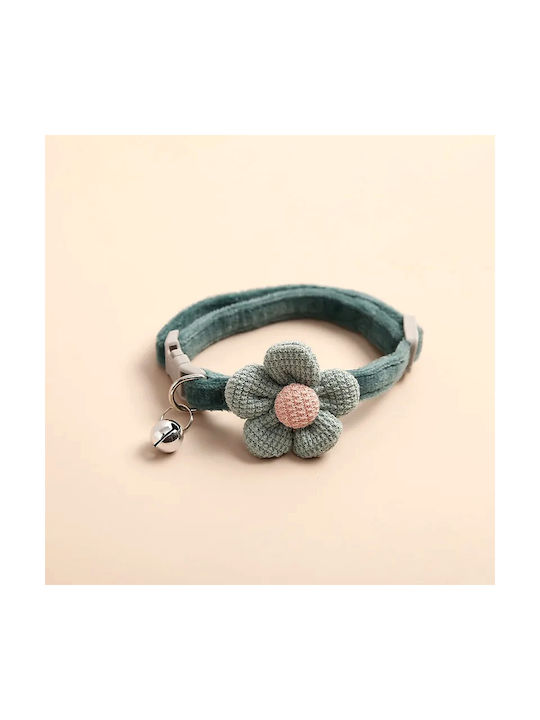 Pet Collar "Daisy" Safety Buckle & Bell – Adjustable 1x19-32cm – Green