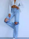 Hoch tailliert Damenjeans in Mom-Passform Baby Blue